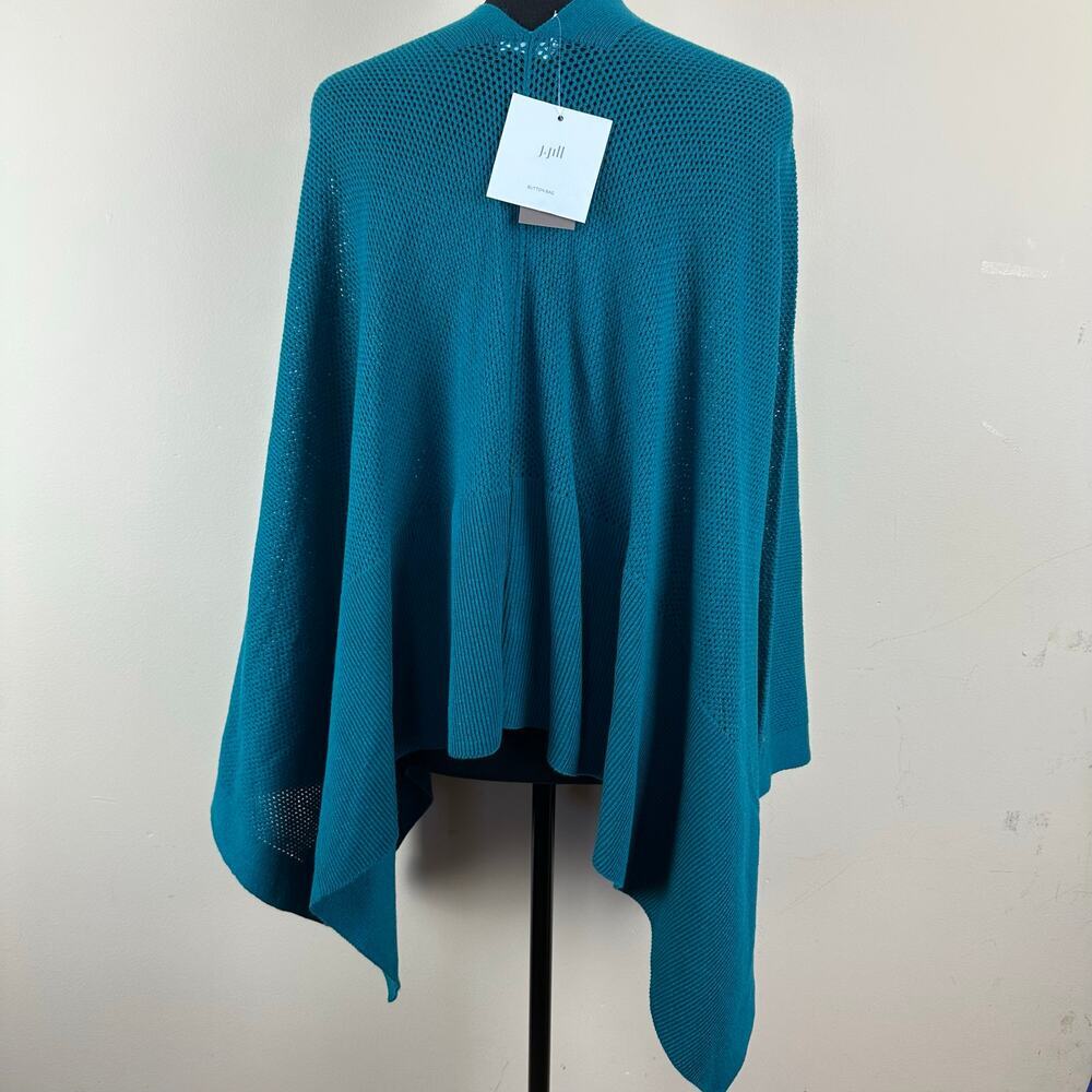 J.Jill Knit Poncho Top S-L Teal Button Front Swim Coverup NWT Resort Cruise Aqua - Picture 4 of 6